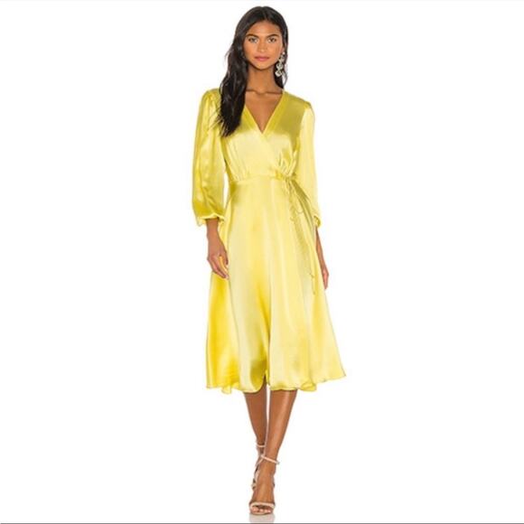 NWT NONchalant Wrap Silk Midi Dress Yellow Small